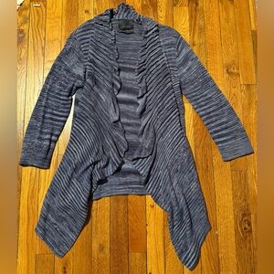 Line Blue Knit Waterfall Cardigan Ruffle Front Asymmetrical Hem Large L